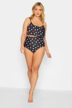 YOURS Curve Black Daisy Print High Waisted Tummy Control Bikini Brief