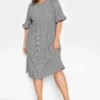 YOURS Curve Black Gingham Textured Smock Midi Dress