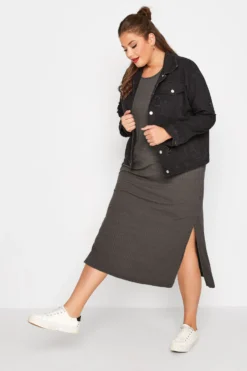 LIMITED COLLECTION Curve Charcoal Grey Ribbed Dress