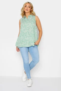 YOURS Curve Sage Green Ditsy Floral Print Blouse