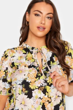 YOURS Curve Black & Yellow Floral Print Tie Neck Blouse 8 YOURS Curve Black & Yellow Floral Print Tie Neck Blouse -Outlet Stylo Wise Store 7c40f9da df73 46 174322 D scaled