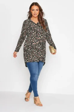 YOURS Curve Black Animal Print Button Through Shirt