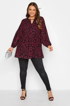 YOURS LONDON Curve Red Leopard Print Pleat Blouse