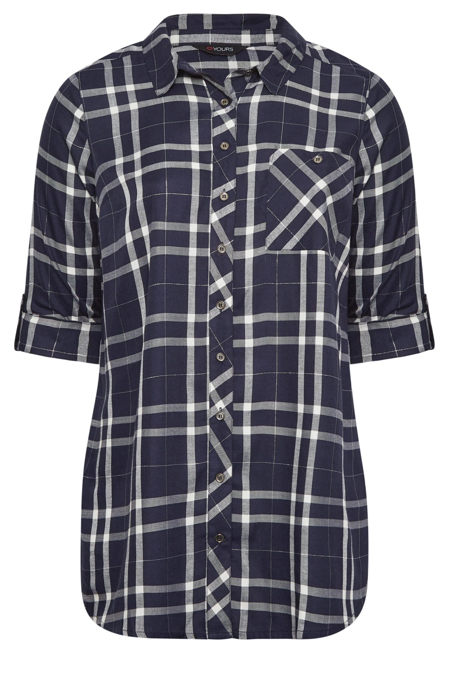 YOURS Curve Navy Blue Check Boyfriend Shirt 5 YOURS Curve Navy Blue Check Boyfriend Shirt - Image 5