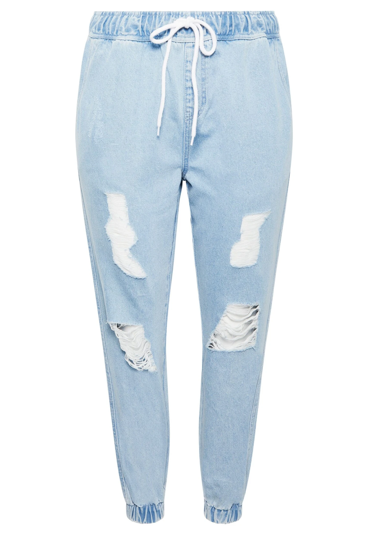 YOURS Curve Bleach Blue Ripped Jogger Jeans 4 YOURS Curve Bleach Blue Ripped Jogger Jeans - Image 4