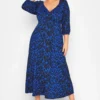 LIMITED COLLECTION Curve Navy Blue Leopard Print Wrap Milkmaid Dress