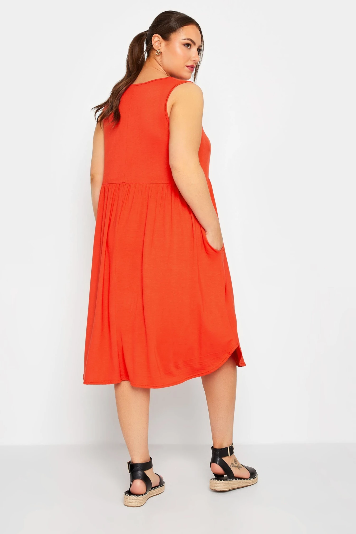 LIMITED COLLECTION Curve Coral Orange Pocket Tunic Dress 2 LIMITED COLLECTION Curve Coral Orange Pocket Tunic Dress - Image 2