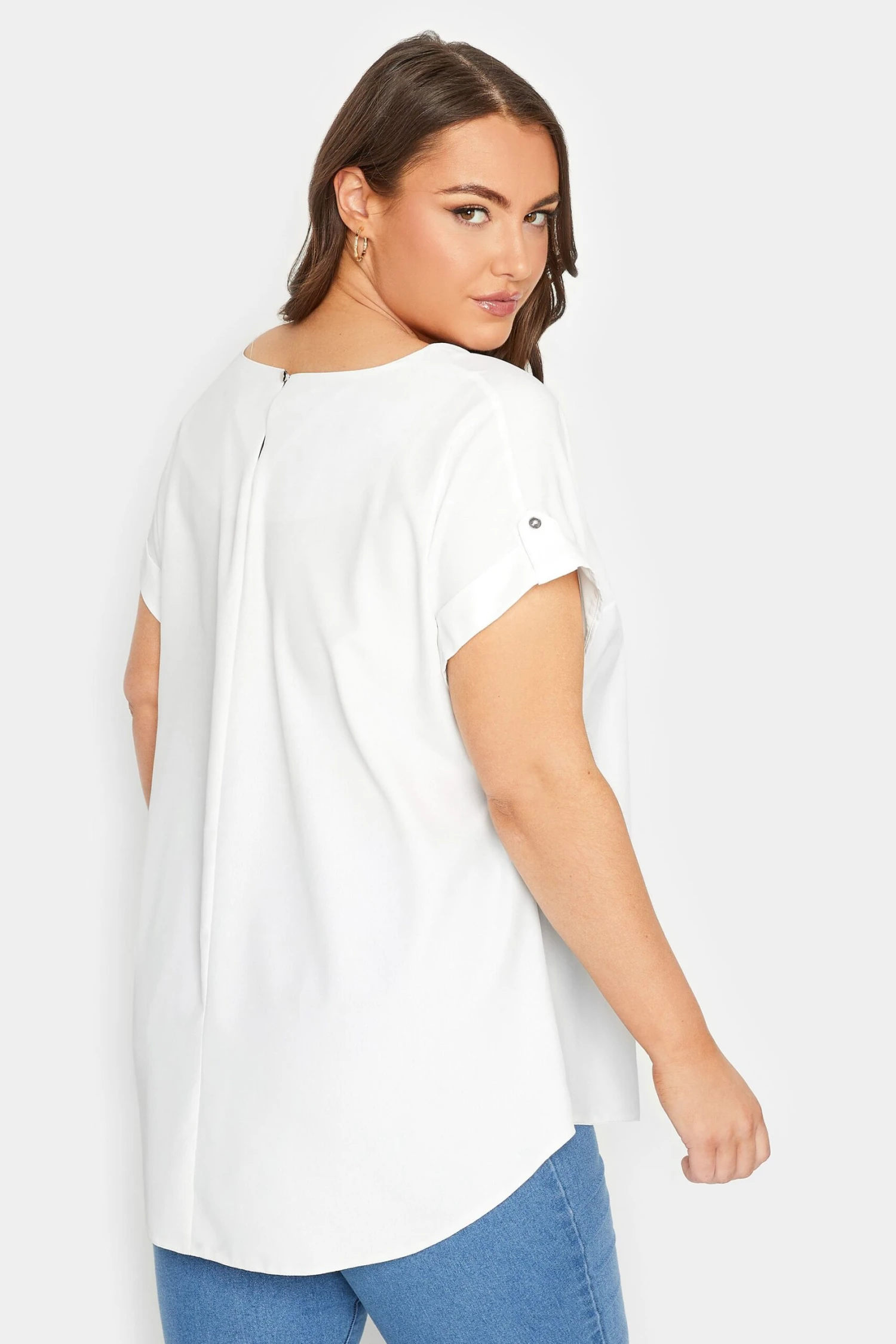 YOURS Curve White Tab Sleeve Blouse 2 YOURS Curve White Tab Sleeve Blouse - Image 2