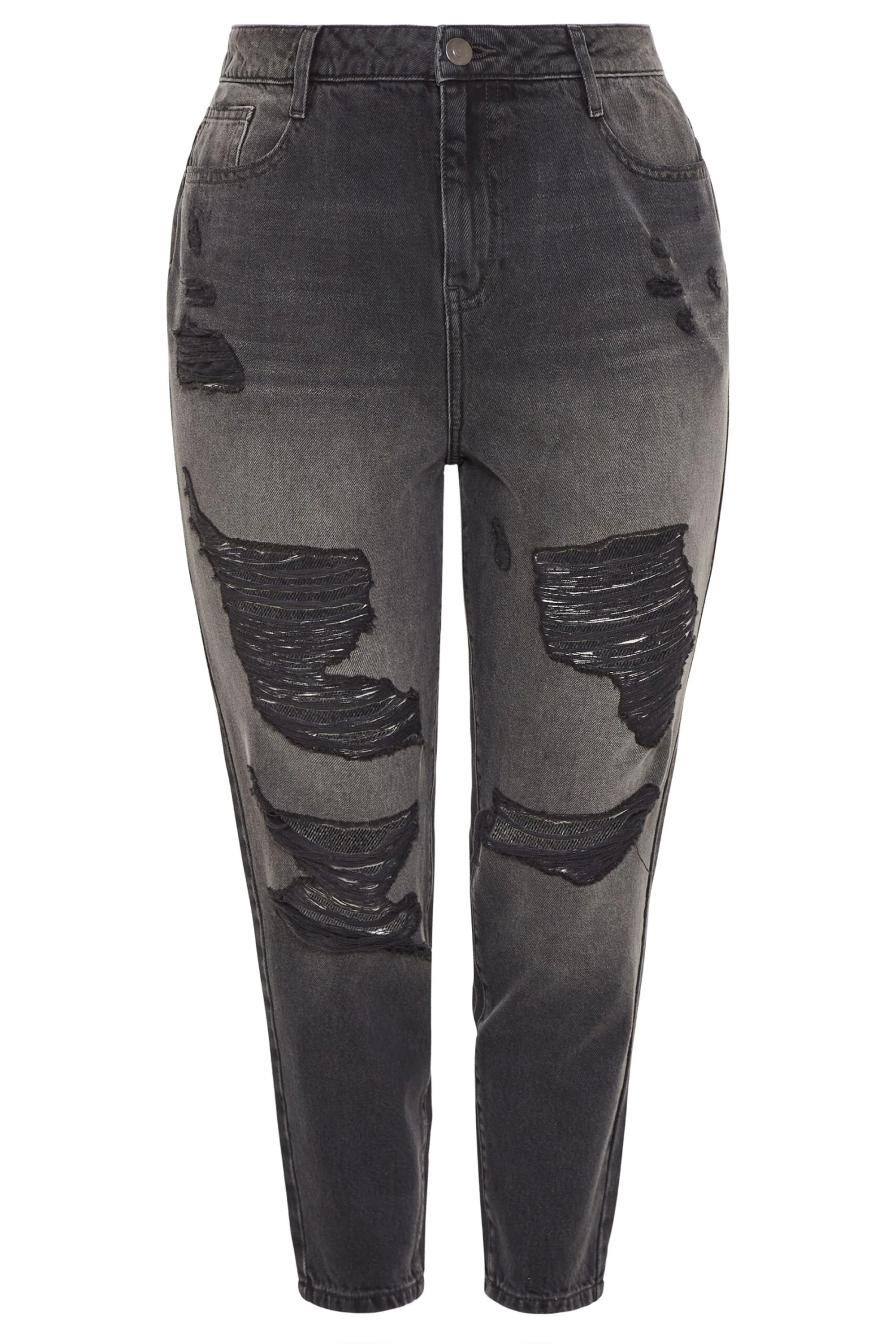 YOURS FOR GOOD Curve Black Extreme Distressed MOM Jeans 2 YOURS FOR GOOD Curve Black Extreme Distressed MOM Jeans - Image 2