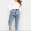 YOURS Curve Bleach Blue Stretch Elasticated Waist MOM Jeans