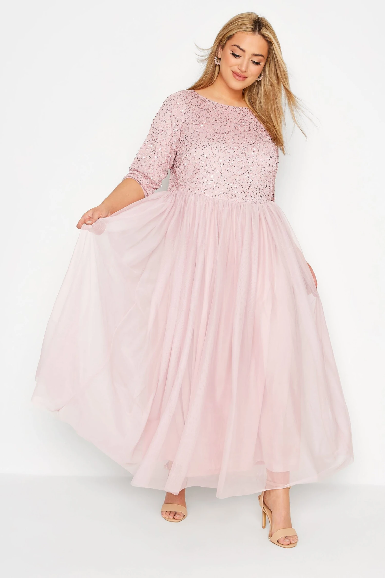 LUXE Curve Pink Sequin Hand Embellished Maxi Dress 1 LUXE Curve Pink Sequin Hand Embellished Maxi Dress