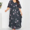 YOURS LONDON Curve Navy Blue Floral Ruffle Hem Maxi Dress