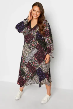 LIMITED COLLECTION Curve Black Floral Patchwork Midi Dress
