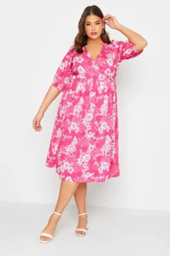LIMITED COLLECTION Curve Pink Floral Wrap Midaxi Dress