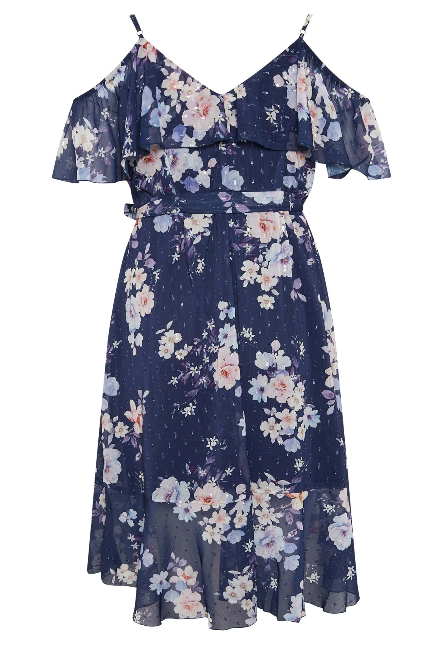 YOURS LONDON Curve Blue Floral Cold Shoulder Wrap Dress 6 YOURS LONDON Curve Blue Floral Cold Shoulder Wrap Dress - Image 6
