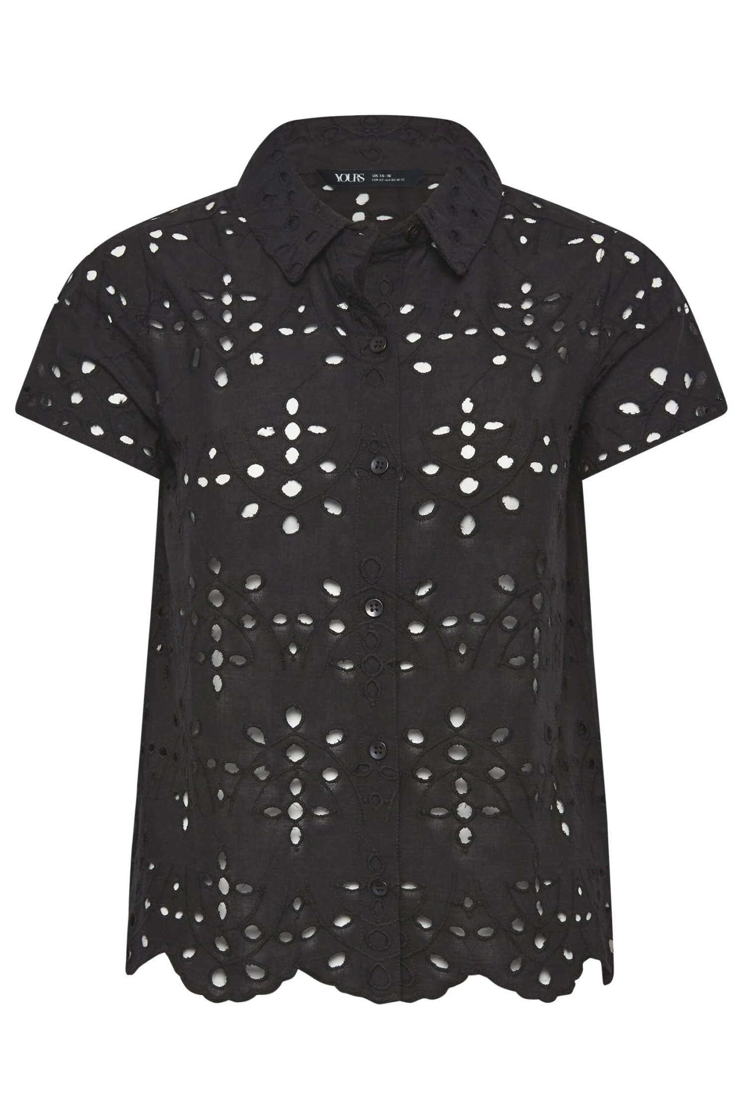 YOURS PETITE Curve Black Broderie Anglaise Short Sleeve Shirt 5 YOURS PETITE Curve Black Broderie Anglaise Short Sleeve Shirt - Image 5