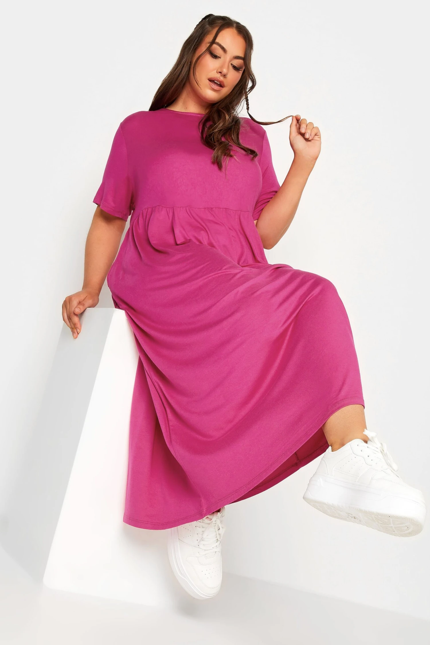 LIMITED COLLECTION Curve Hot Pink Pocket Maxi Dress 1 LIMITED COLLECTION Curve Hot Pink Pocket Maxi Dress