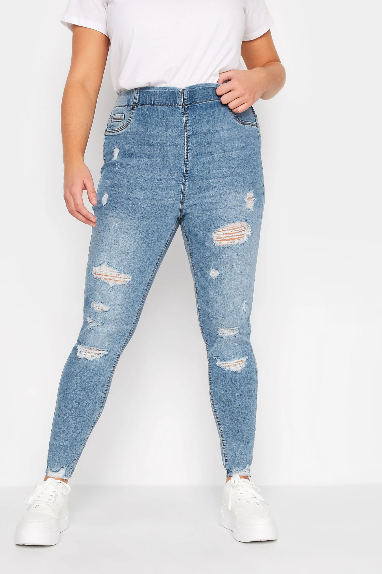 YOURS FOR GOOD Curve Mid Blue Extreme Ripped Stretch JENNY Jeggings 3 YOURS FOR GOOD Curve Mid Blue Extreme Ripped Stretch JENNY Jeggings - Image 3