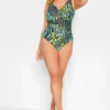 YOURS Curve Green Animal Print Swimsuit
