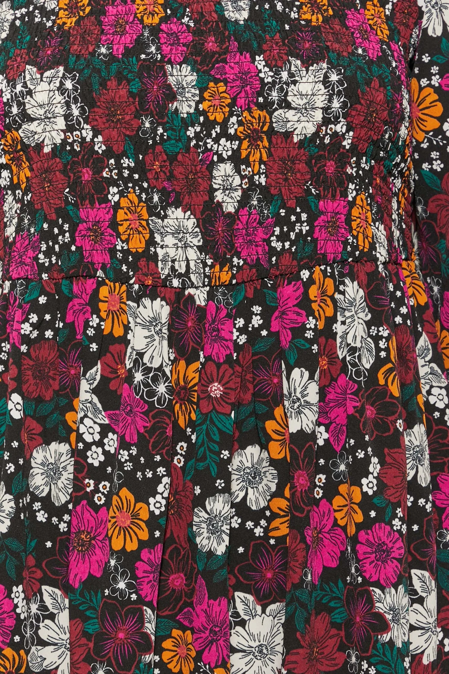 YOURS Curve Black Retro Floral Balloon Sleeve Midi Dress 4 YOURS Curve Black Retro Floral Balloon Sleeve Midi Dress - Image 4