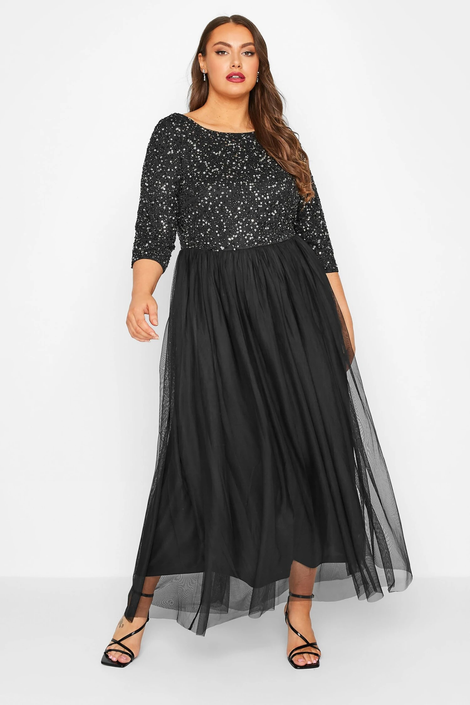 LUXE Curve Black Sequin Hand Embellished Maxi Dress 1 LUXE Curve Black Sequin Hand Embellished Maxi Dress