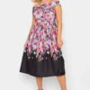 YOURS PETITE Curve Black Floral Border Bardot Dress