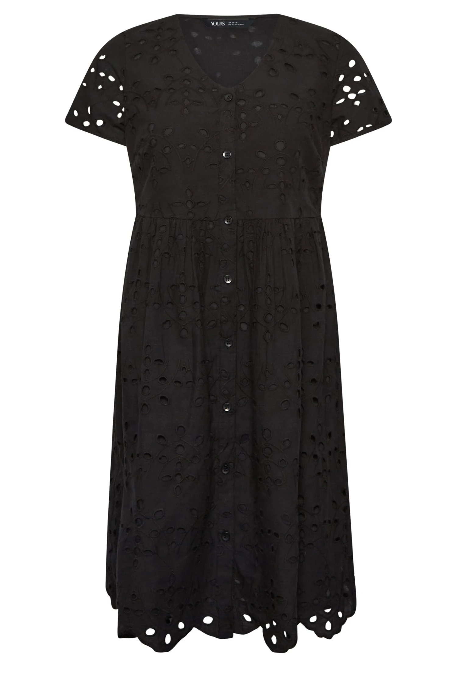 YOURS PETITE Curve Black Broderie Anglaise Mini Smock Dress 5 YOURS PETITE Curve Black Broderie Anglaise Mini Smock Dress - Image 5