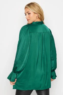 YOURS LONDON Curve Emerald Green Satin Pleated Bow Blouse -Outlet Stylo Wise Store 8bcf1ccf ca81 41 161415 D scaled