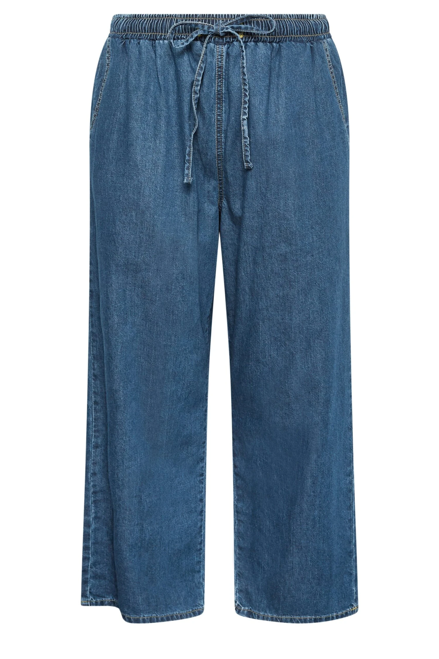 YOURS Curve Mid Blue Pull On Wide Leg Jeans 4 YOURS Curve Mid Blue Pull On Wide Leg Jeans - Image 4