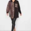 YOURS LONDON Curve Black Leopard Print Half & Half Shirt