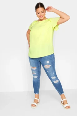 YOURS Curve Yellow Frill Short Sleeve Blouse