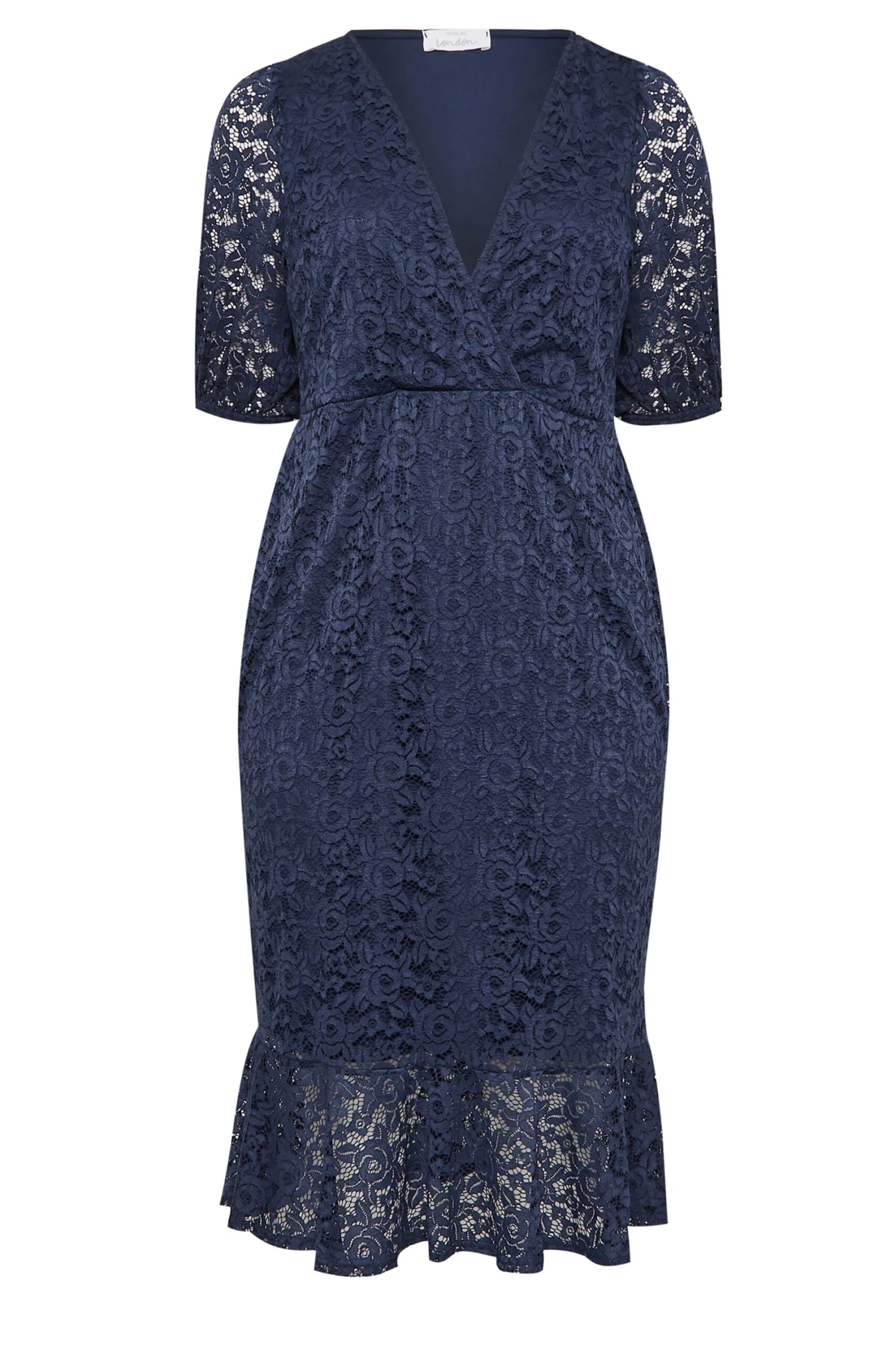 YOURS LONDON Navy Blue Lace Wrap Dress 5 YOURS LONDON Navy Blue Lace Wrap Dress - Image 5