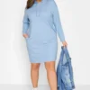 YOURS Curve Baby Blue Pocket Hoodie Dress