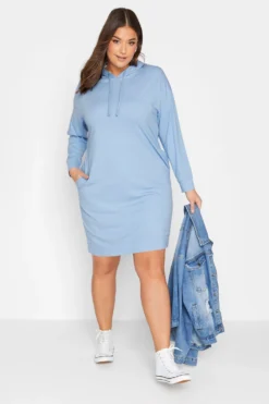 YOURS Curve Baby Blue Pocket Hoodie Dress