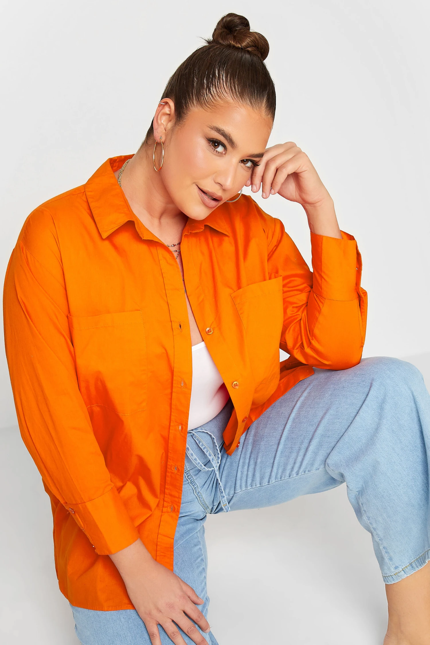 LIMITED COLLECTION Curve Bright Orange Oversized Boyfriend Shirt 4 LIMITED COLLECTION Curve Bright Orange Oversized Boyfriend Shirt - Image 4