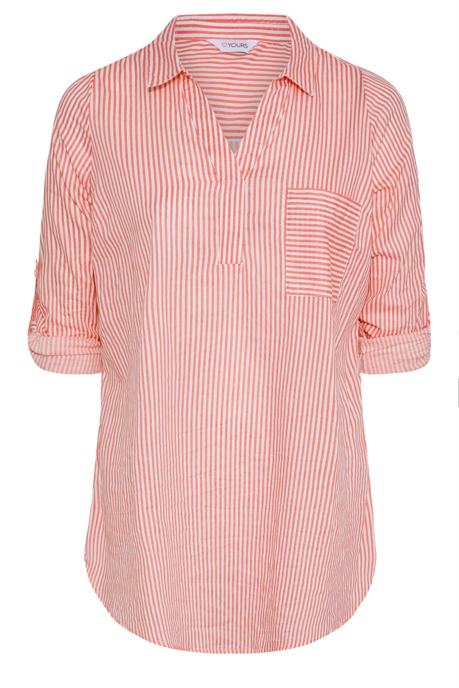 YOURS Curve Pink Stripe Placket Shirt 6 YOURS Curve Pink Stripe Placket Shirt - Image 6