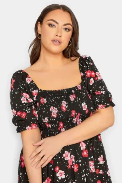 YOURS Curve Black Floral Print Shirred Midi Dress -Outlet Stylo Wise Store 900e07fa 7dd7 4e 137284 D scaled