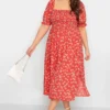 YOURS Curve Red Daisy Print Shirred Midi Dress