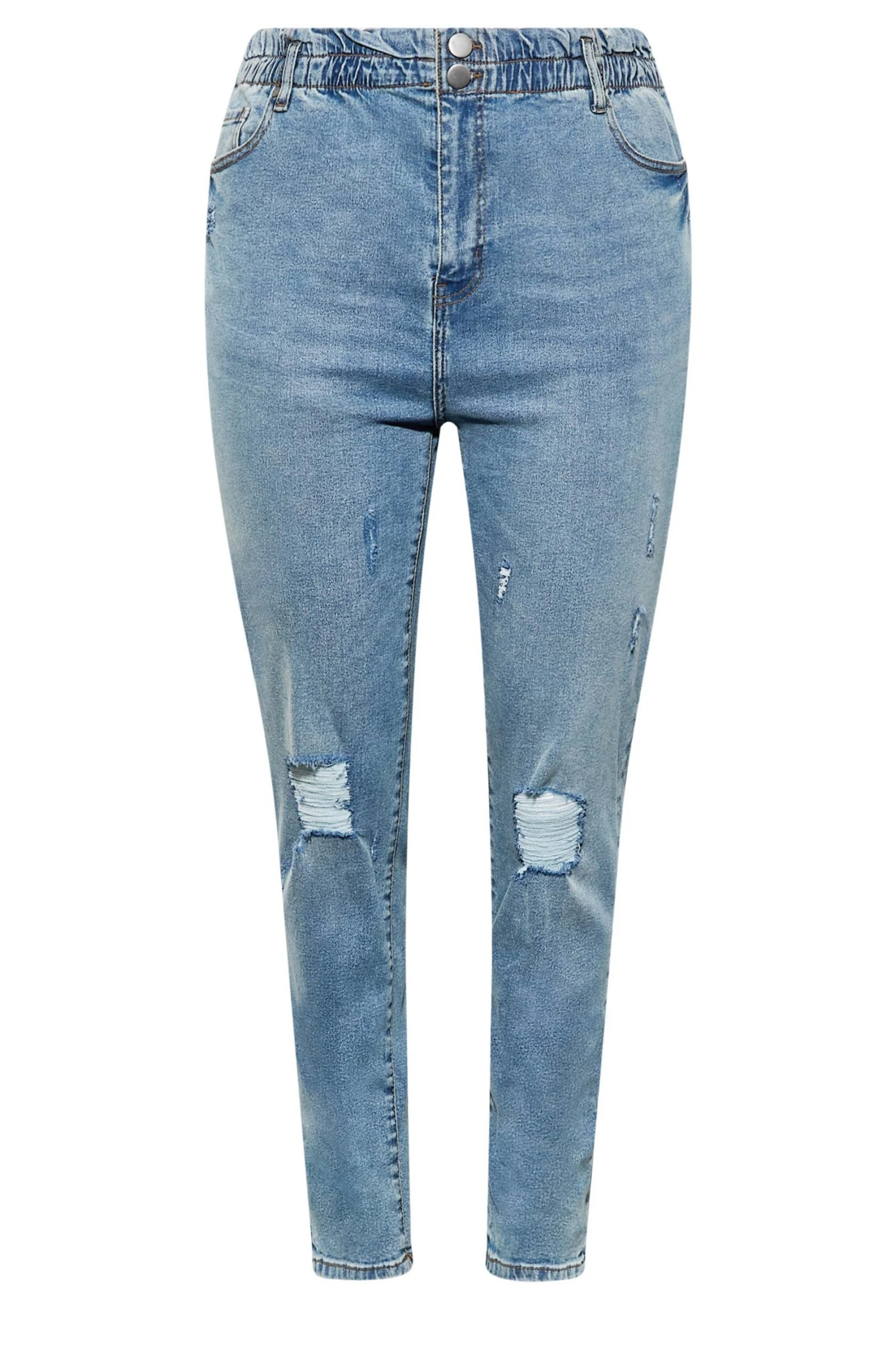 YOURS Curve Blue Ripped Elasticated Stretch MOM Jeans 5 YOURS Curve Blue Ripped Elasticated Stretch MOM Jeans - Image 5