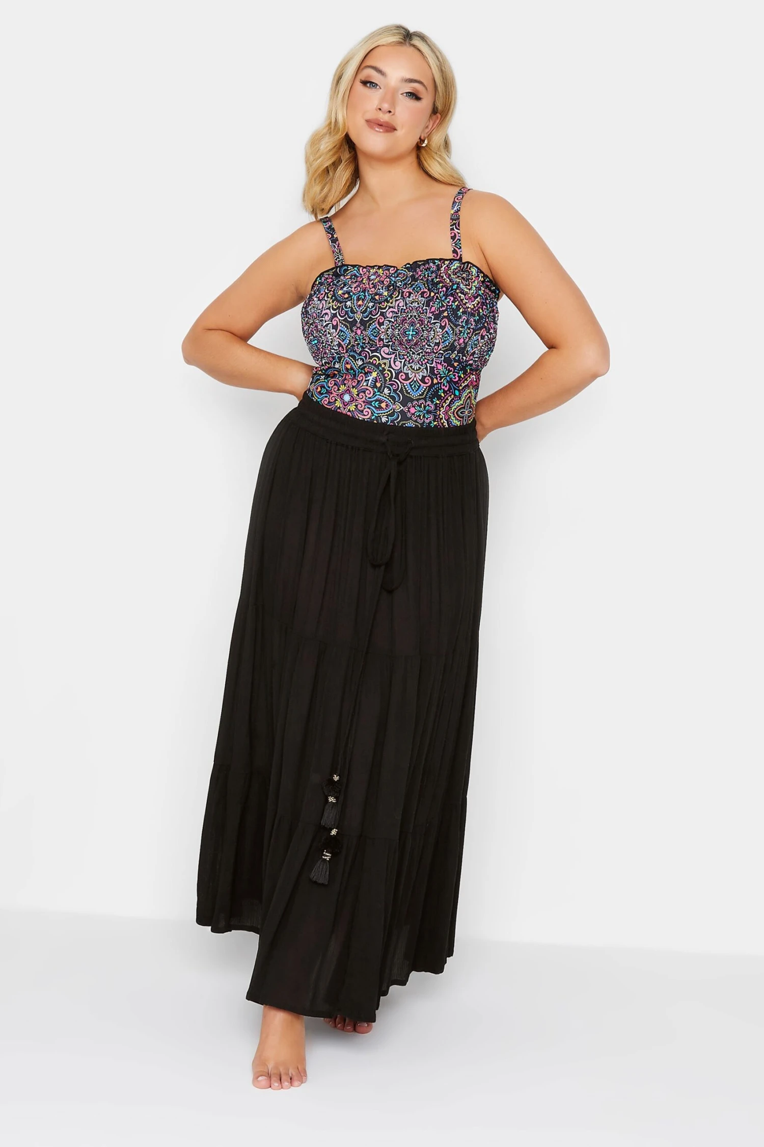 YOURS Curve Black Tiered Beach Skirt 1 YOURS Curve Black Tiered Beach Skirt