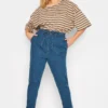 YOURS Curve Mid Blue Paperbag Waist Stretch MOM Jeans