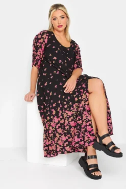 LIMITED COLLECTION Curve Black & Pink Floral Tea Dress