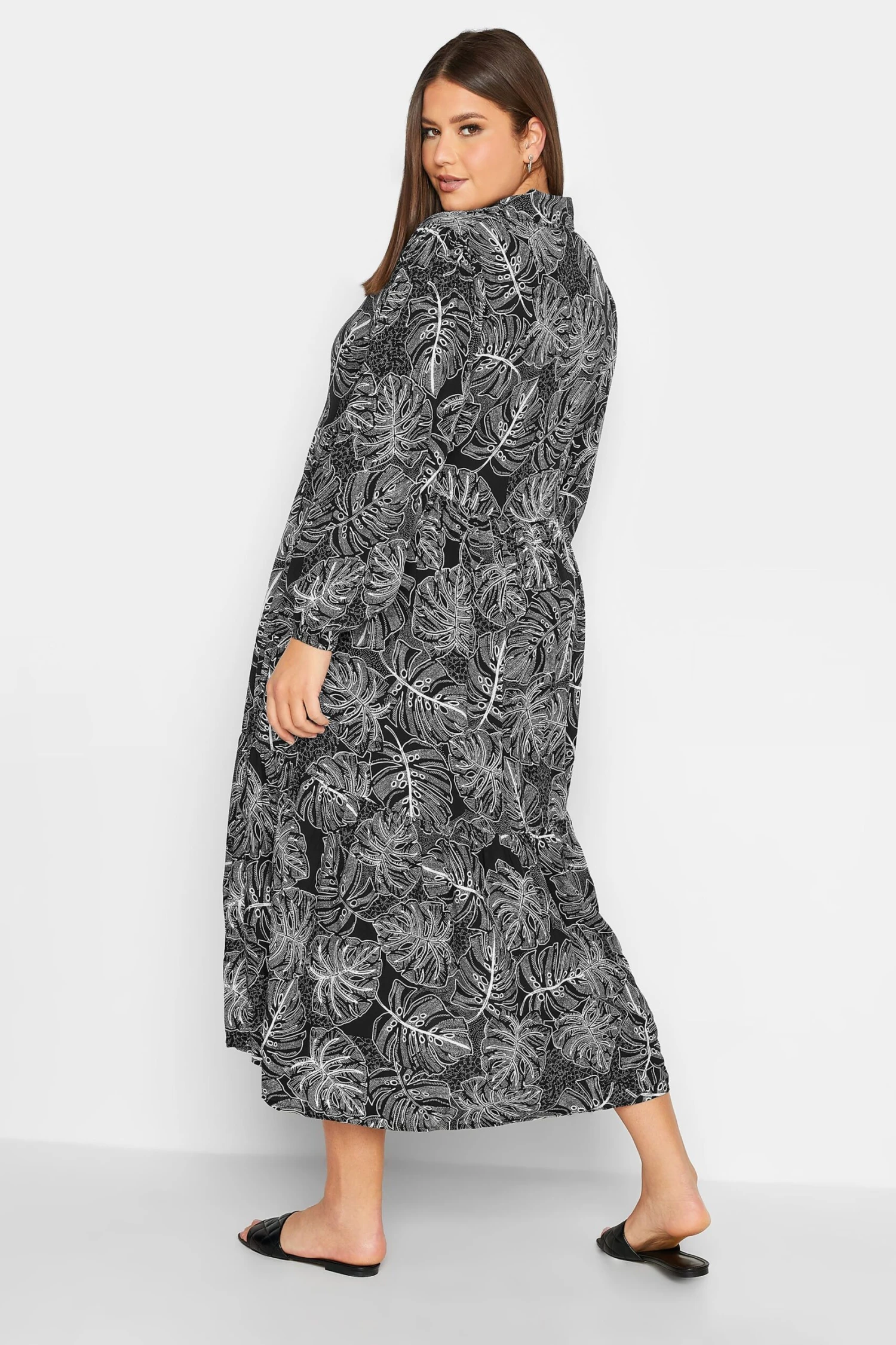 YOURS Curve Black Leaf Print Shirt Dress 2 YOURS Curve Black Leaf Print Shirt Dress - Image 2