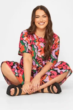 LIMITED COLLECTION Curve Pink Abstract Floral Print Midaxi Dress