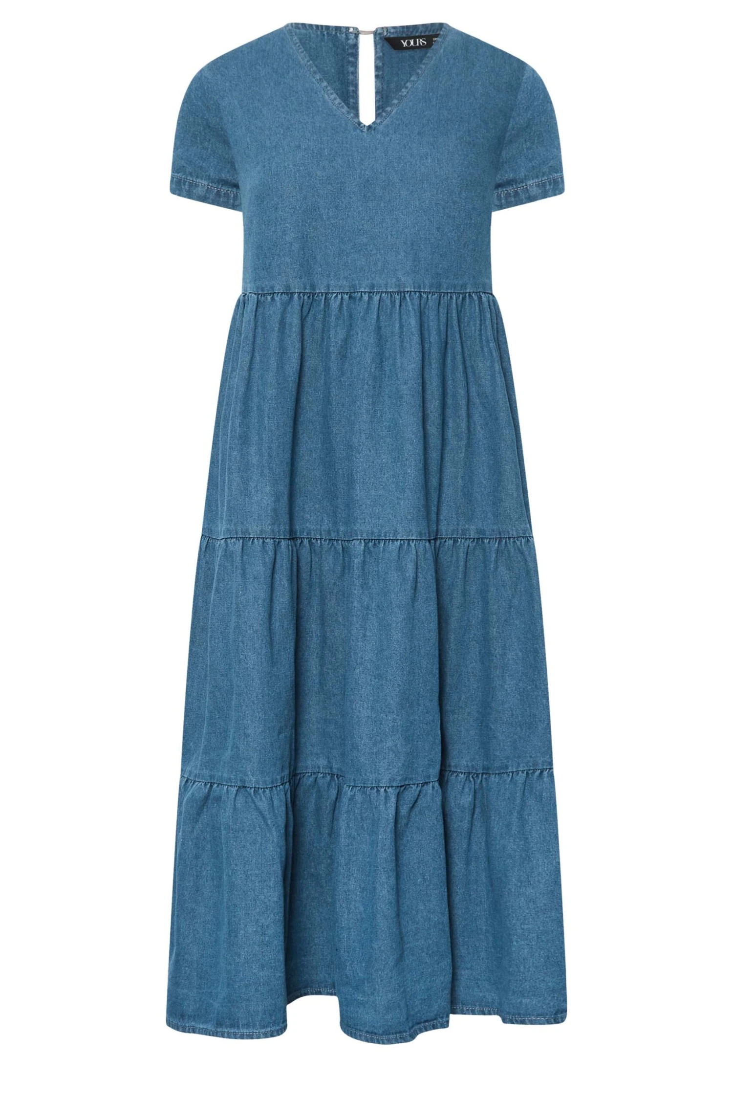 YOURS PETITE Curve Blue Denim Tiered Midi Dress 3 YOURS PETITE Curve Blue Denim Tiered Midi Dress - Image 3