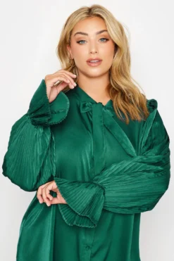 YOURS LONDON Curve Emerald Green Satin Pleated Bow Blouse -Outlet Stylo Wise Store 979463af 60b5 4d 161415 E scaled