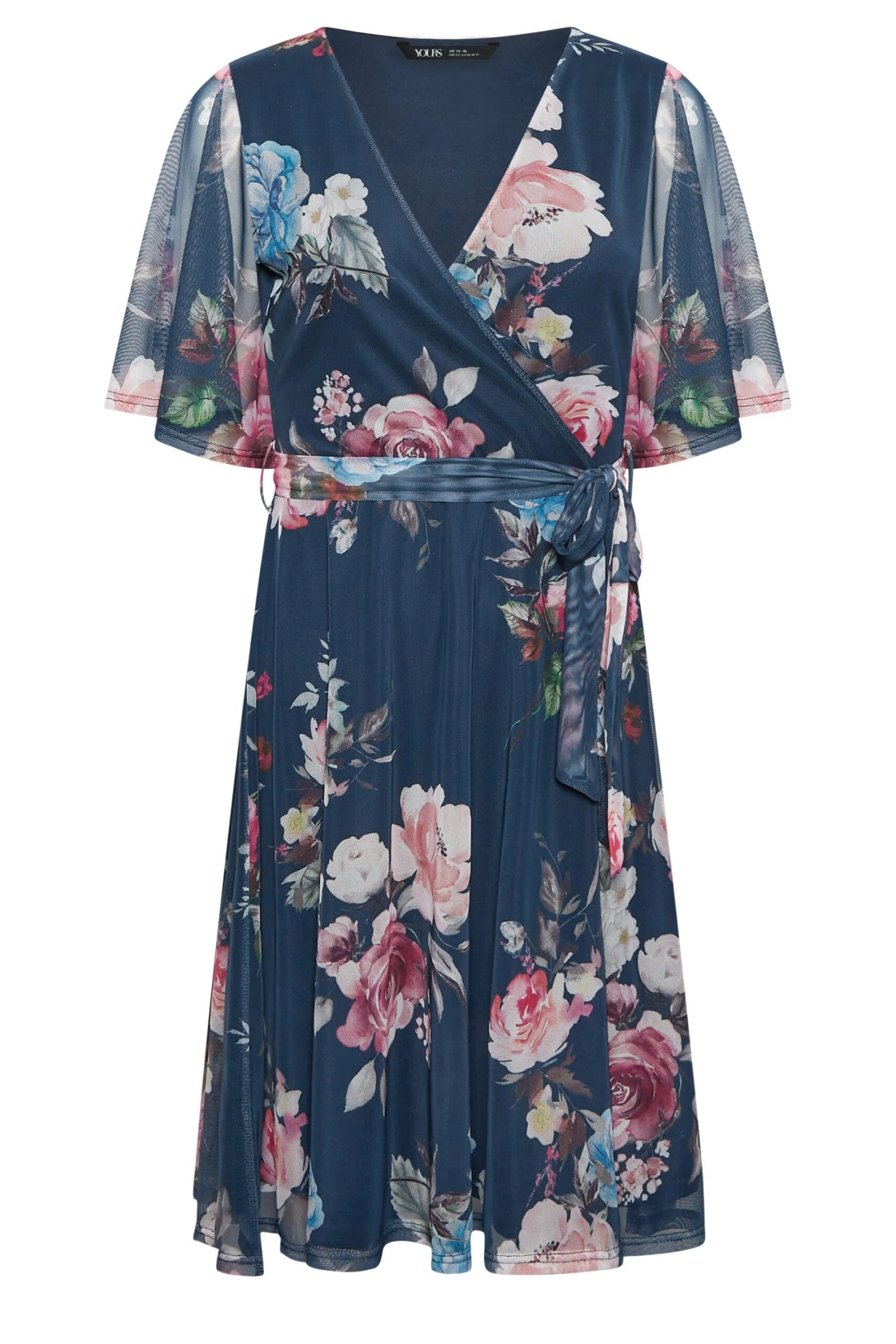 YOURS PETITE Curve Navy Blue Floral Print Mesh Midi Wrap Dress 5 YOURS PETITE Curve Navy Blue Floral Print Mesh Midi Wrap Dress - Image 5
