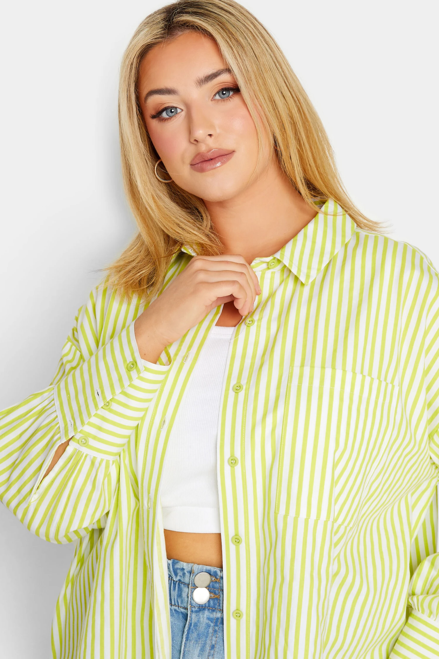 YOURS Curve Lime Green Stripe Poplin Oversized Shirt 3 YOURS Curve Lime Green Stripe Poplin Oversized Shirt - Image 3