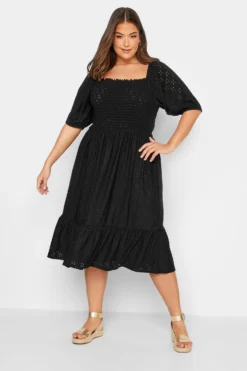 YOURS Curve Black Shirred Midaxi Dress