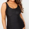 YOURS Curve Black Ruched Mesh Tummy Control Swimsuit